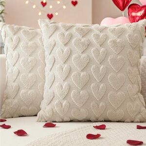 Cream Heart Textured Throw Pillow Covers Pair